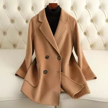 Двустороннее кашемировое пальто для женщин, средней длины и длины, короткое для мужчин 2024 года, осень-зима, новое шерстяное пальто Xiaoxiangfeng для женщин оптом S верблюд
