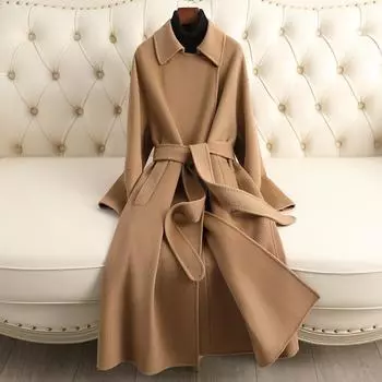 Двустороннее кашемировое пальто для женщин старшего возраста 2024 новое облегающее и тонкое шерстяное пальто выше колена корейская версия пальто оптом S светло-серый