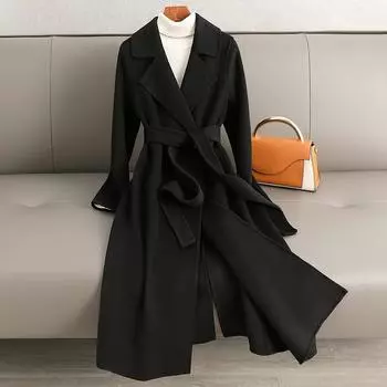 Двустороннее кашемировое пальто для женщин старшего возраста 2024 новое облегающее и тонкое шерстяное пальто выше колена корейская версия пальто оптом S красный