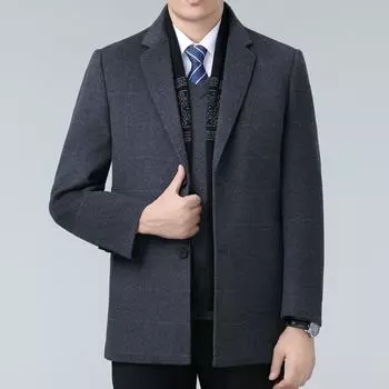 Двустороннее кашемировое пальто мужское костюмное воротник зимний утолщенный шарф бархатная подкладка ветровка шерстяное пальто среднего возраста 170