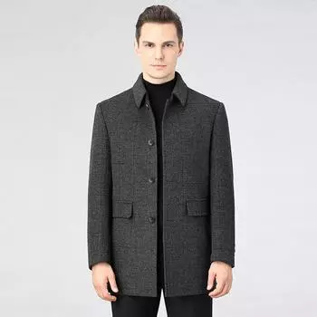 Двустороннее кашемировое пальто мужское средней длины с лацканами, деловое повседневное теплое шерстяное пальто белого цвета на утином пуху без подкладки 170