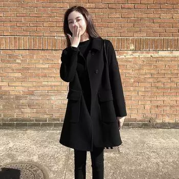 Двустороннее кашемировое пальто, средней длины, облегающее, элегантное и высококачественное осенне-зимнее новое шерстяное пальто для женщин L