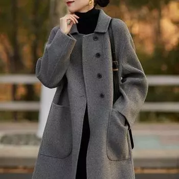 Двустороннее кашемировое пальто, женская свободная шерстяная куртка средней длины, осенний новый стиль M