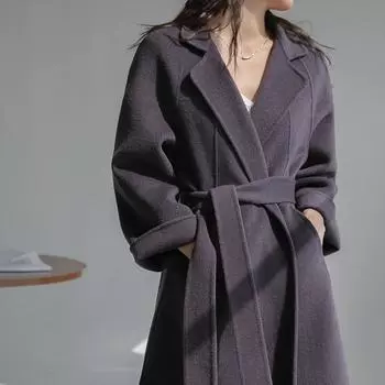 Двустороннее кашемировое пальто женское длинное выше колена oversize шерстяное пальто высокого качества 2024 зима новинка S чёрный