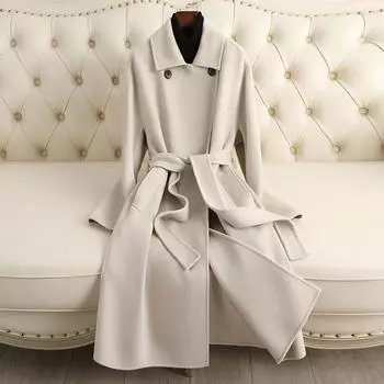 Двустороннее кашемировое пальто женское из верблюжьего флиса 2024 новое облегающее и тонкое шерстяное пальто корейской версии пальто оптом S90-110 грязно-белый