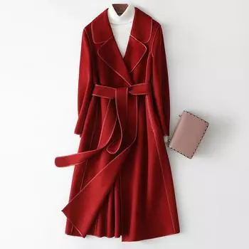 Двустороннее кашемировое пальто женское средней и длинной длины 2024 новое тонкое шерстяное пальто в стиле Хепберн высокого класса оптом для женщин S чёрный