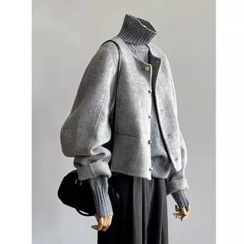 Двустороннее кашемировое серое короткое шерстяное пальто женское осень-зима 2024 шерстяное пальто высокого класса для мужчин небольшого размера S