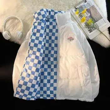 Двустороннее клетчатое пальто, женская свободная куртка с воротником-стойкой S белый