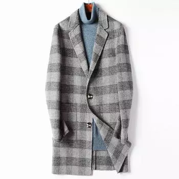 Двустороннее мужское пальто осень и зима новое шерстяное пальто ручной работы средней и длинной длины тренчкот из кашемира Albaka с узором «елочка» 170