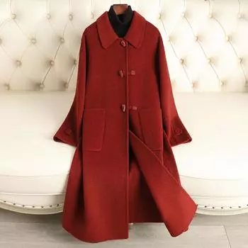 Двустороннее шерстяное кашемировое пальто 2024 года, осень-зима, новое высококлассное стильное пальто высокого класса, легкое роскошное шерстяное пальто для женщин S красный