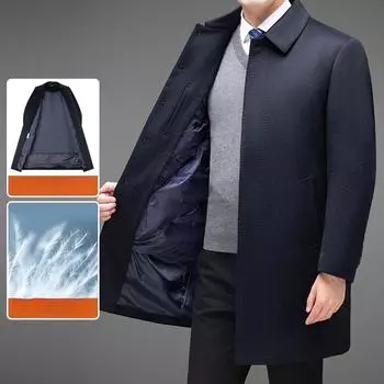 Двустороннее шерстяное пальто из утолщенного мужского пуха с мехом кролика, съемная подкладка на рукавах, одежда для пап среднего и пожилого возраста M