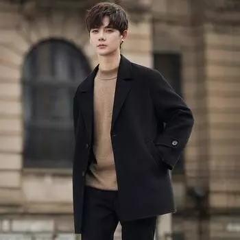 Двустороннее шерстяное пальто мужское средней и длинной длины осенне-зимняя куртка без кашемира повседневное пальто M