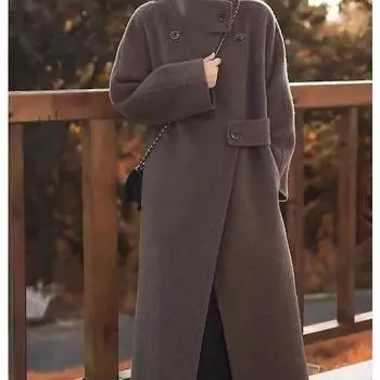 Двустороннее шерстяное пальто, новое осенне-зимнее корейское стильное длинное шерстяное пальто высокого качества S белый