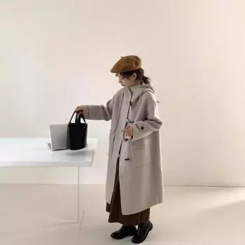 Двустороннее шерстяное пальто с капюшоном, женское, удлиненное S