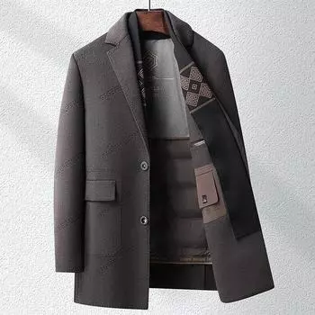 Двустороннее шерстяное пальто с воротником из костюмной шерсти, мужское осенне-зимнее модное шерстяное пальто со съемной подкладкой из гусиного пуха M