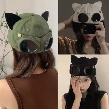 Двусторонние бейсбольные очки унисекс с острым носком в стиле хип-хоп, индивидуальные милые солнцезащитные очки с маленьким лицом, женские шапки с кошачьими ушками