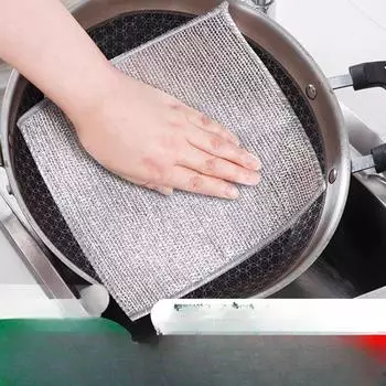 Двусторонние салфетки для посуды из стальной проволоки Серебряные тряпки для посуды вместо стальных шариков Кухонные немасляные полотенца для посуды Салфетка для чистки проволоки 5pcs серебряный