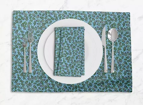 Двусторонние салфетки для столовой с принтом листьев синей розы S4Sassy и салфетками Placemat-12x18 |Napkin-18x18 (8 Pcs) светло-синий