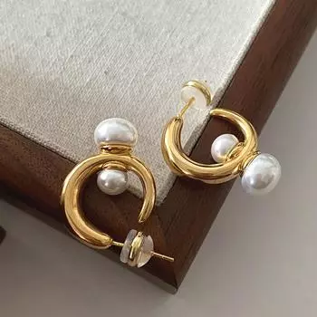 Двусторонние серьги-гвоздики с жемчугом, легкие роскошные серьги-гвоздики с темпераментом, универсальные серьги с буквами Advanced Sense для женщин