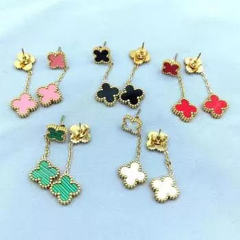 Двусторонние серьги из нержавеющей стали с четырьмя лепестками клевера, размеры, серьги для пожилых людей, темпераментные женские серьги белый