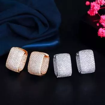 Двусторонние серьги-кольца CMM с микропрокладкой из кубического циркония серебряного цвета, прямоугольные серьги-кольца для женских ювелирных изделий золотой