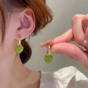 Двусторонние серьги-сердечки — зеленые, модные, простые, свежие