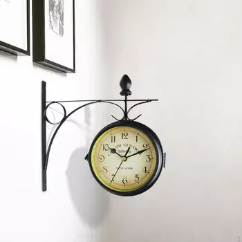 Двусторонние станционные часы Garden Mute European Antique Round Wall Hanging for