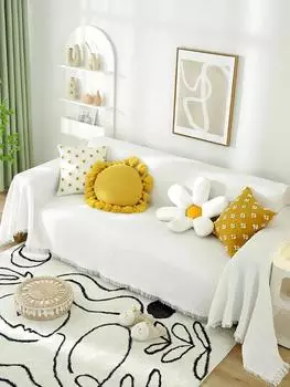 Двусторонний чехол для дивана, универсальный, всесезонный, противоскользящий, с бахромой, полотенце для дивана, украшение для дивана, минималистичный чехол для пыли, одеяла 90x90cm