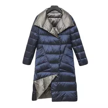 Двусторонний длинный пуховик Водолазка весна-осень Белая теплая парка на утином пуху Черный Золотой Серый Голубой Зеленый Белый S-5XL S
