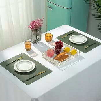 Двусторонний кожаный изоляционный коврик для обеденного стола, коврик для стола в стиле вестерн, водонепроницаемый и маслостойкий, простой современный кожаный коврик для стола 45x30cm 1pcs