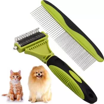 Двусторонний лезвийный расческа для удаления колтунов у собак, набор для стрижки подшерстка, расческа-грабли для кошек, щетка для чистки шерсти 2PCS/Set