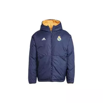Двусторонний пуховик Adidas Real Madrid Dna с капюшоном 600 Fill Power и принтом логотипа, мужская верхняя одежда чернильно-синего цвета HY0609 L