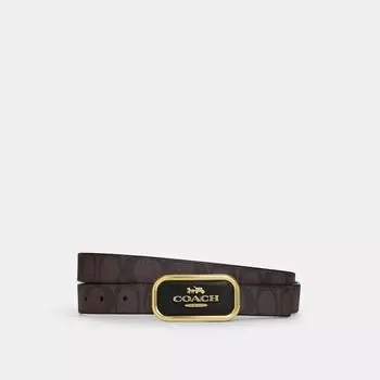 Двусторонний ремень Morgan с пряжкой Coach Signature, длина 25 мм, золотисто-коричневый, черный One Size