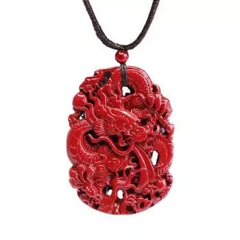 Двусторонний резной кулон с драконом из натурального красного песчаника для мужчин, ювелирные изделия, модное ожерелье с бусинами Дракона и Феникса, мужские ювелирные изделия