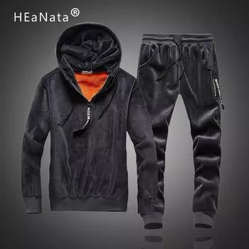 Двусторонний теплый зимний спортивный костюм, мужские рукава, толстовка с капюшоном из двух частей, модный спортивный костюм, брюки M