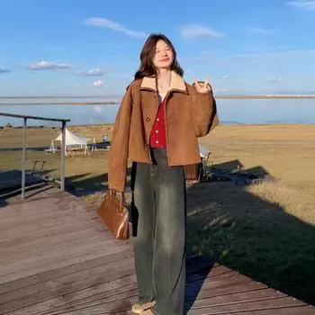 Двусторонний замшевый верх для женщин осень 2024 новое зимнее пальто из утолщенной овечьей шерсти с бархатом S