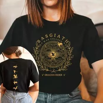 Двусторонняя футболка Basgiath War College, футболка Fourth Wing Merch, книжная футболка, женские футболки с короткими рукавами и графикой, уличная одежда, топ S чёрный