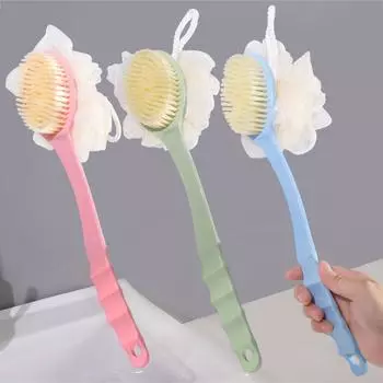 Двусторонняя грязевая щетка с длинной ручкой, мягкая щетка для ванны, массаж спины и тела, отшелушивающая щетка-шарик для ванны 2-в-1 Whole Bath Flower розовый