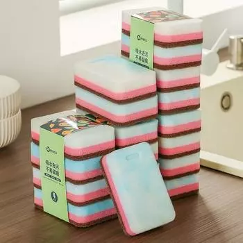 Двусторонняя губка-блок Magic Wiping для чистки кухни и удаления пятен, губка для протирки, губка Magic Wiping для кастрюль, двусторонняя губка для мытья посуды Три в одном 4PC белый