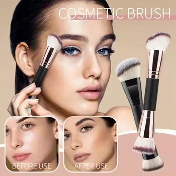 Двусторонняя кисть для нанесения тональной основы и консилера, односторонняя скошенная кисть для нанесения пудры, портативная кисть для макияжа. One Size