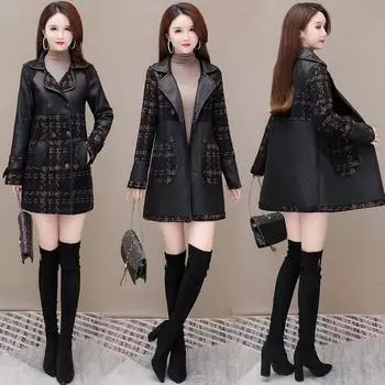 Двусторонняя кожаная куртка для женщин, корейская куртка средней длины, новая корейская версия, модный и модный плащ в стиле ретро в стиле ретро 5XL
