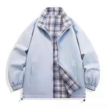 Двусторонняя куртка для мужчин, весенне-осенняя повседневная универсальная куртка со стойкой S светло-синий