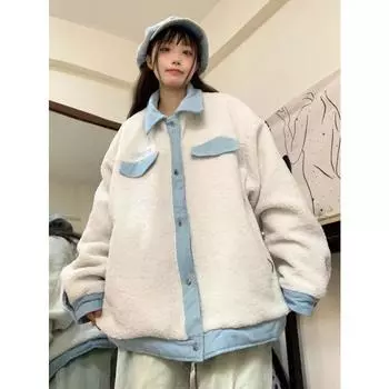 Двусторонняя куртка из овечьей шерсти на молнии, теплая женская зимняя куртка больших размеров, верхняя одежда, пальто, casaco chaqueta harajuku y2k M
