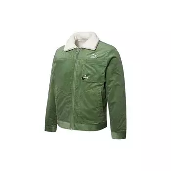 Двусторонняя куртка Puma из флиса и вельвета с вышитым логотипом Мужская верхняя одежда Зеленый 534751-67 S