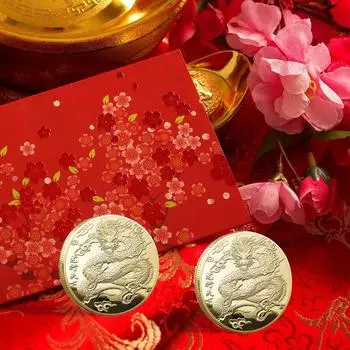 Двусторонняя монета с китайским зодиакальным драконом, золотые сувенирные монеты с драконом, коллекционные монеты на Новый год золотой