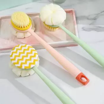 Двусторонняя мягкая массажная щетка для волос, длинная ручка, щетка для массажа спины, 2 в 1, щетка для ванны с шариком для ванны, двухсторонняя щетка для чистки as the picture