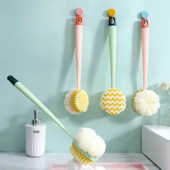 Двусторонняя мягкая щетка для волос с длинной ручкой, отшелушивающий скраб для тела, массажная щетка для душа с шариком для ванны, аксессуары для ванной комнаты