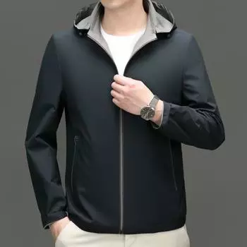 Двусторонняя мужская куртка из шелка тутового шелкопряда, весна и осень, новый свободный верх с капюшоном, высококачественная повседневная мужская куртка в деловом стиле 170