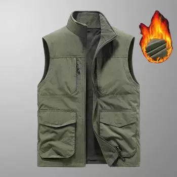Двусторонняя одежда, новый многокарманный жилет, мужской зимний бархатный жилет, флисовый жилет больших размеров, куртка M