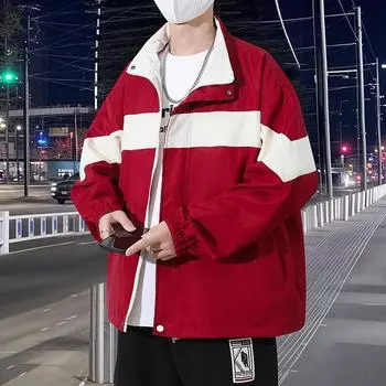 Двусторонняя одежда весна и осень мужская новая повседневная куртка в гонконгском стиле большого размера свободное пальто тренчкот с воротником-стойкой подростковый студент M чёрный